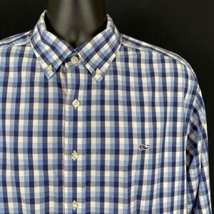 Vineyard Vines Shirt Mens XL Blue Plaid Slim Fit Whale Long Sleeve Button Up